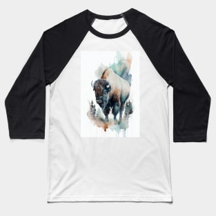 Minimalist Winter Bison Ornamental Watercolor Art Print Muted Tones Baseball T-Shirt